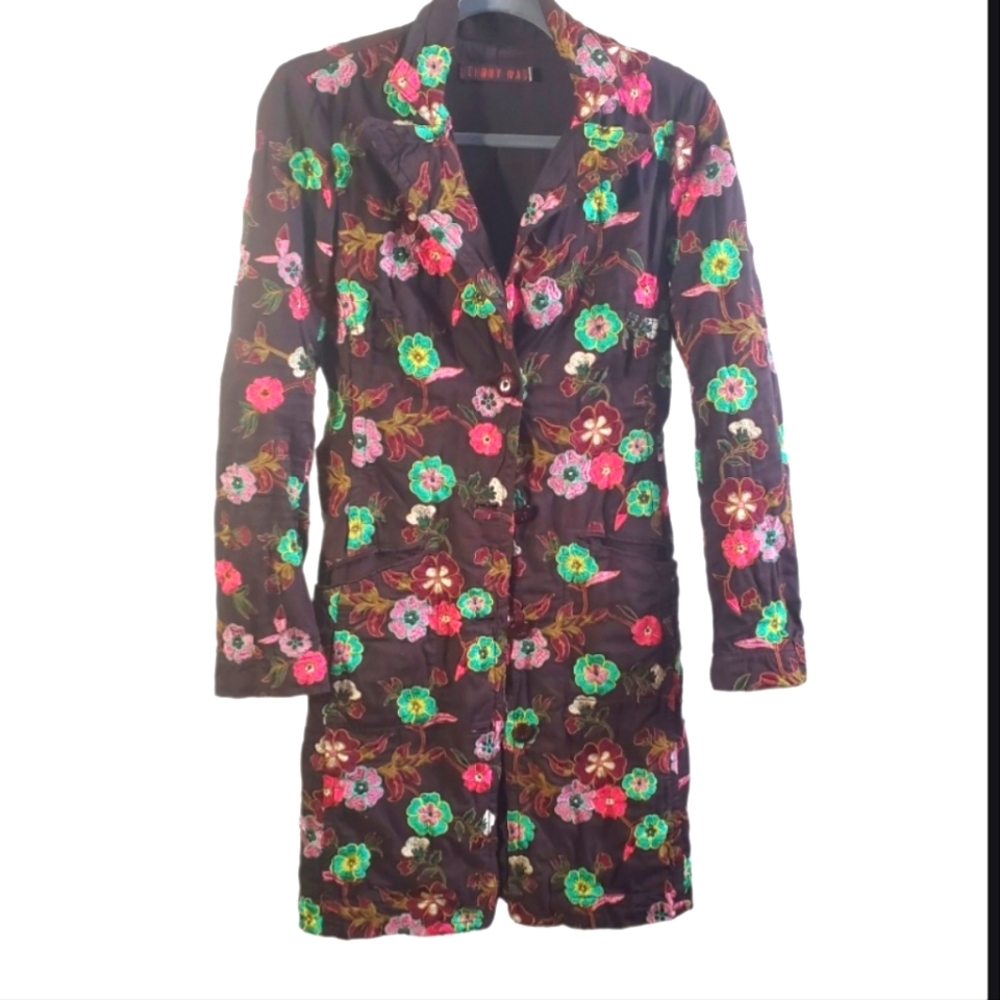 Johnny Was-Brown Boho Embroidered Floral Coat. Xsmall.